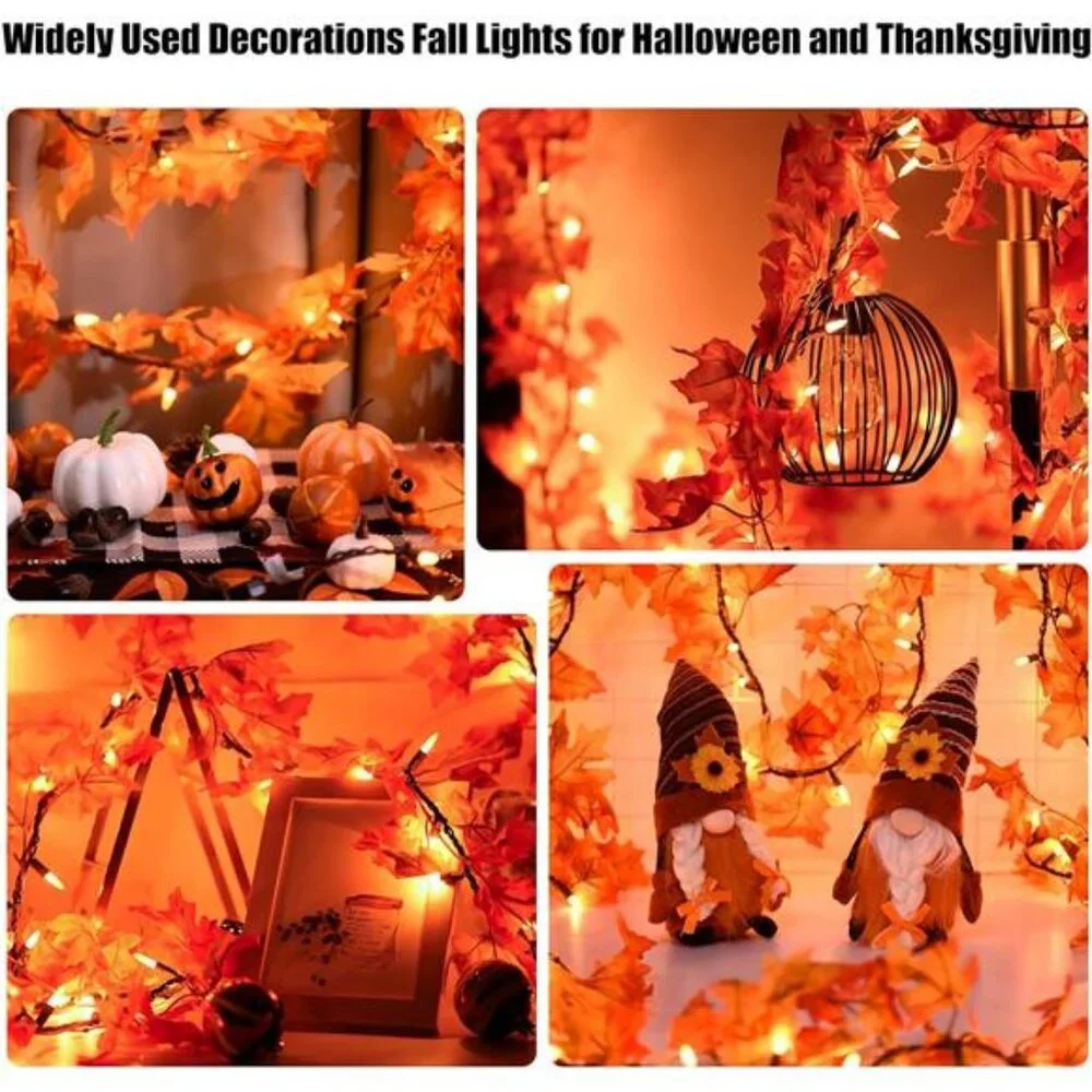 Fall Decors for Home 9FT Plug in Fall Garland with Lights 50 Orange Bulbs
